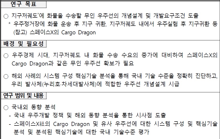 [정부과제제안] 화물수송용 무인 우주선 개념설계 연구.jpg